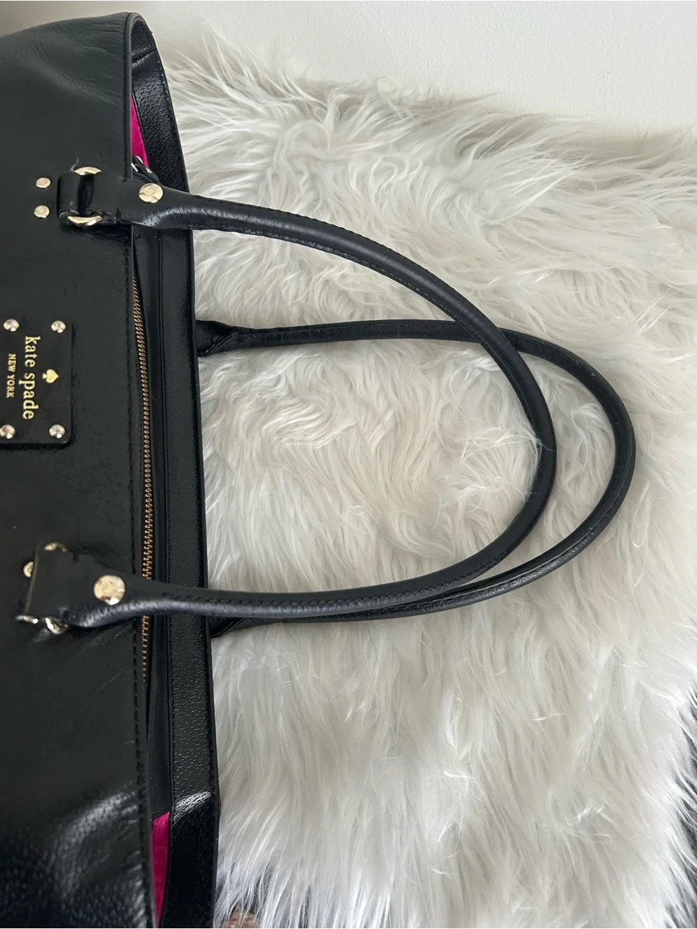 Kate Spade Black Pebbled Leather Zip Top Tote Shoulder Work Laptop Bag